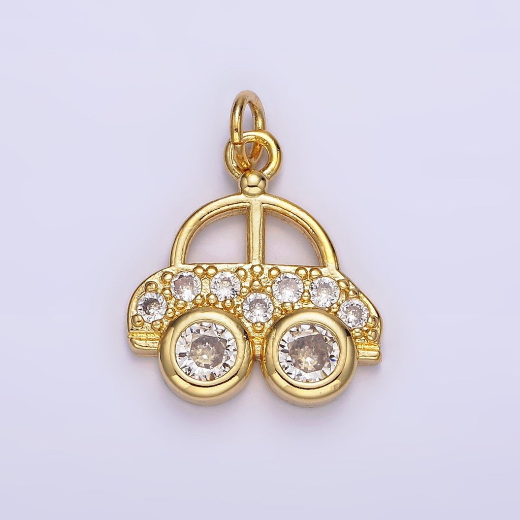 14K Gold plated 20mm Car Transportation Clear Micro Paved CZ Charm | N1041 - DLUXCA