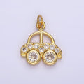 14K Gold plated 20mm Car Transportation Clear Micro Paved CZ Charm | N1041 - DLUXCA