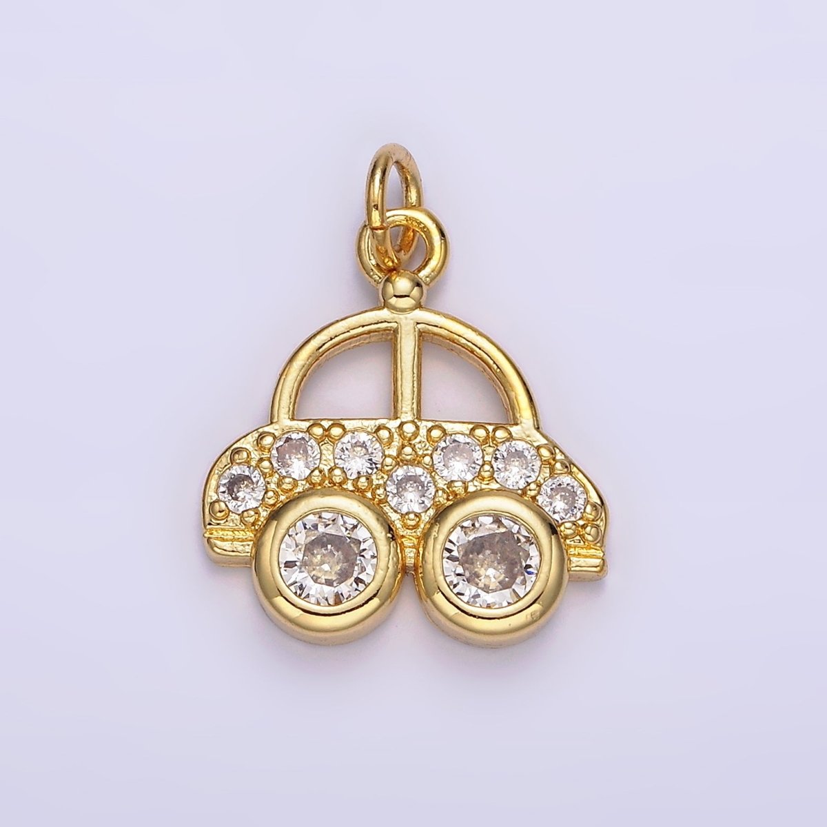 14K Gold plated 20mm Car Transportation Clear Micro Paved CZ Charm | N1041 - DLUXCA