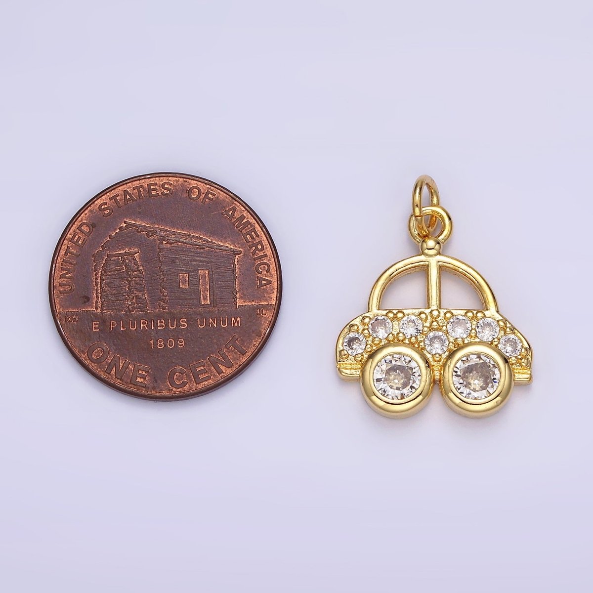14K Gold plated 20mm Car Transportation Clear Micro Paved CZ Charm | N1041 - DLUXCA
