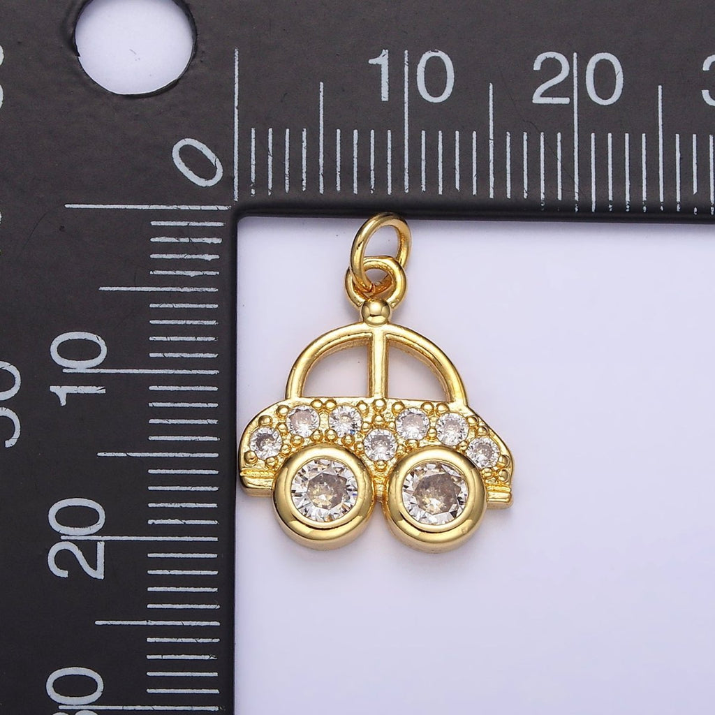 14K Gold plated 20mm Car Transportation Clear Micro Paved CZ Charm | N1041 - DLUXCA