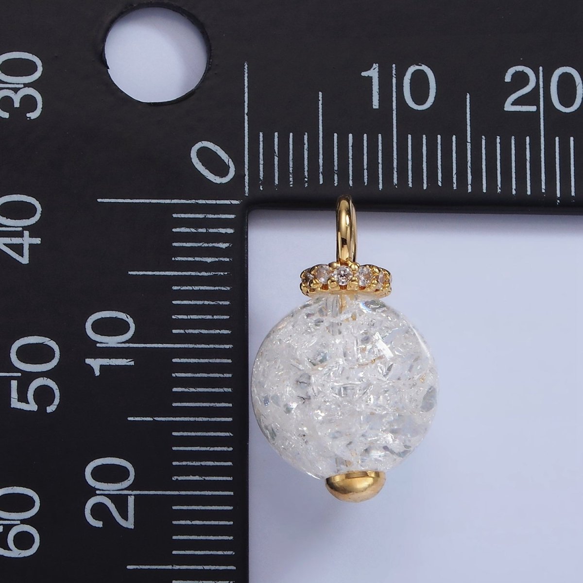 14K Gold plated 20mm Clear Crystal Quartz Round Drop Micro Paved Pendant | AG621 - DLUXCA