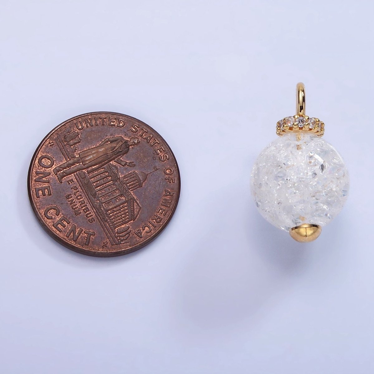 14K Gold plated 20mm Clear Crystal Quartz Round Drop Micro Paved Pendant | AG621 - DLUXCA