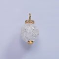 14K Gold plated 20mm Clear Crystal Quartz Round Drop Micro Paved Pendant | AG621 - DLUXCA