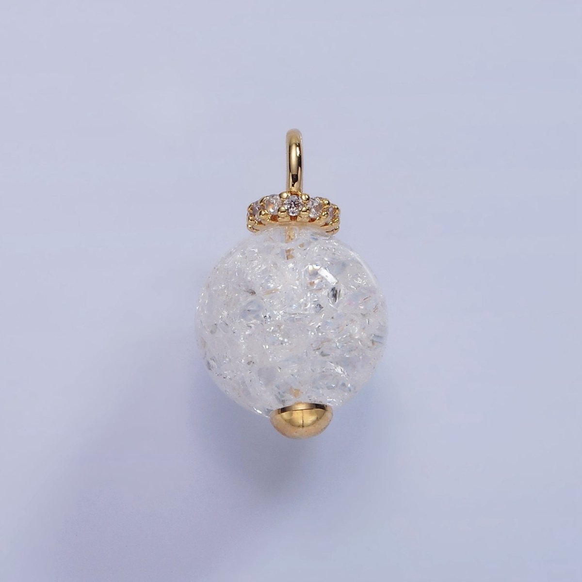 14K Gold plated 20mm Clear Crystal Quartz Round Drop Micro Paved Pendant | AG621 - DLUXCA