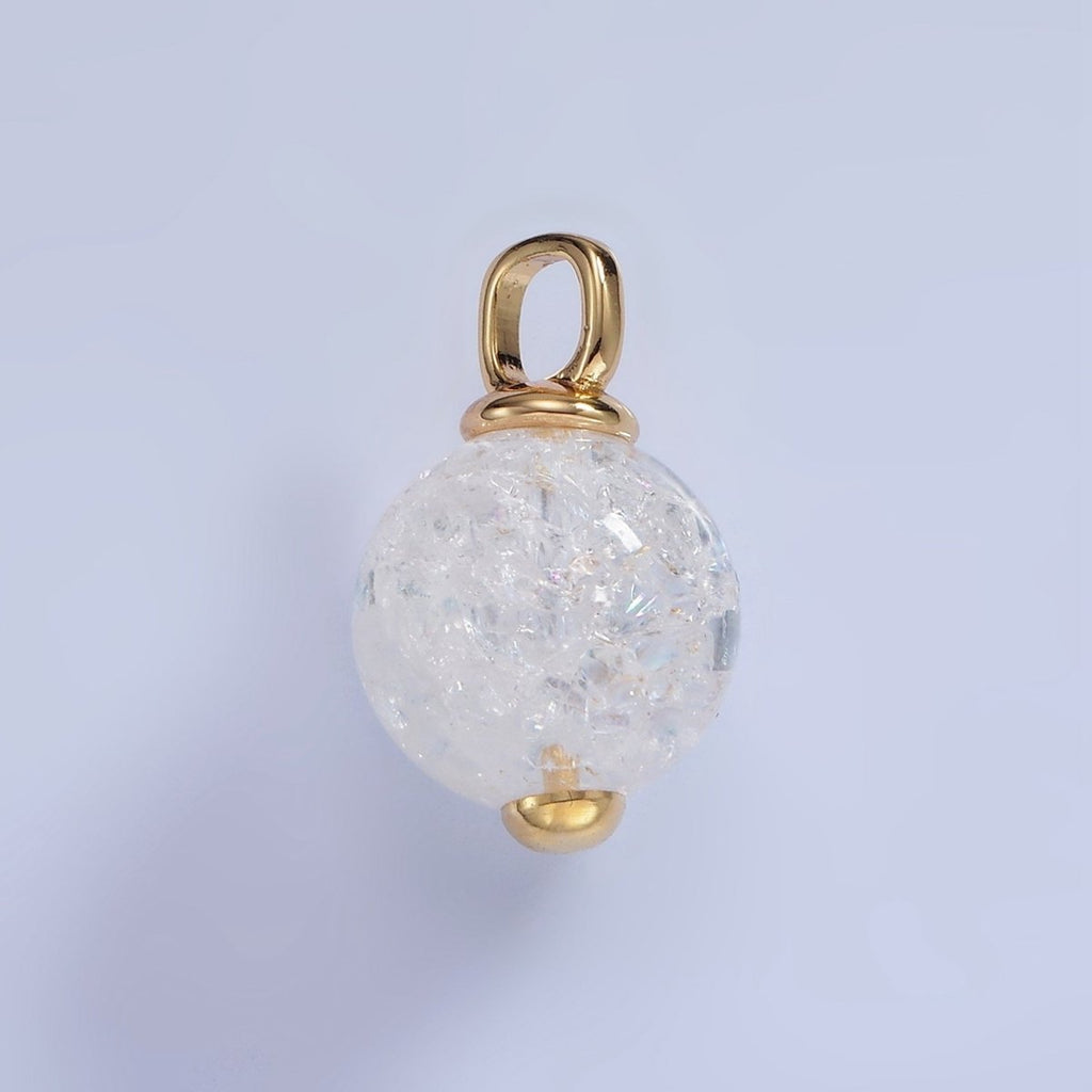 14K Gold plated 20mm Clear Crystal Quartz Round Drop Pendant | AA1120 - DLUXCA