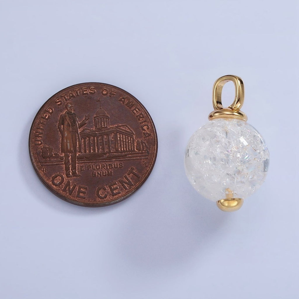 14K Gold plated 20mm Clear Crystal Quartz Round Drop Pendant | AA1120 - DLUXCA