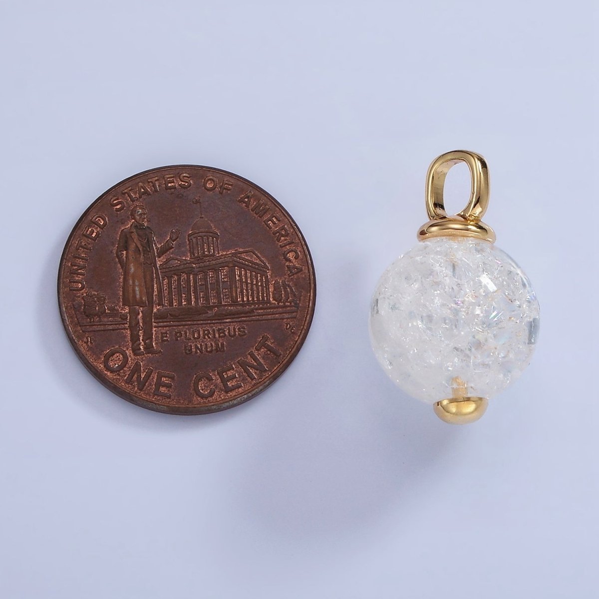 14K Gold plated 20mm Clear Crystal Quartz Round Drop Pendant | AA1120 - DLUXCA