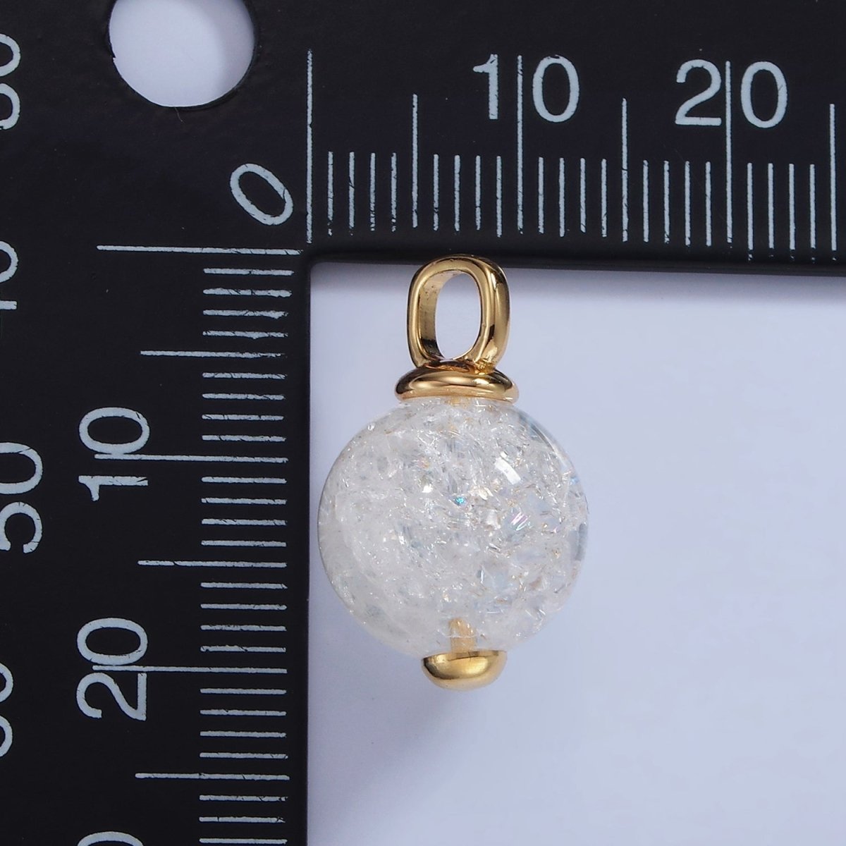 14K Gold plated 20mm Clear Crystal Quartz Round Drop Pendant | AA1120 - DLUXCA