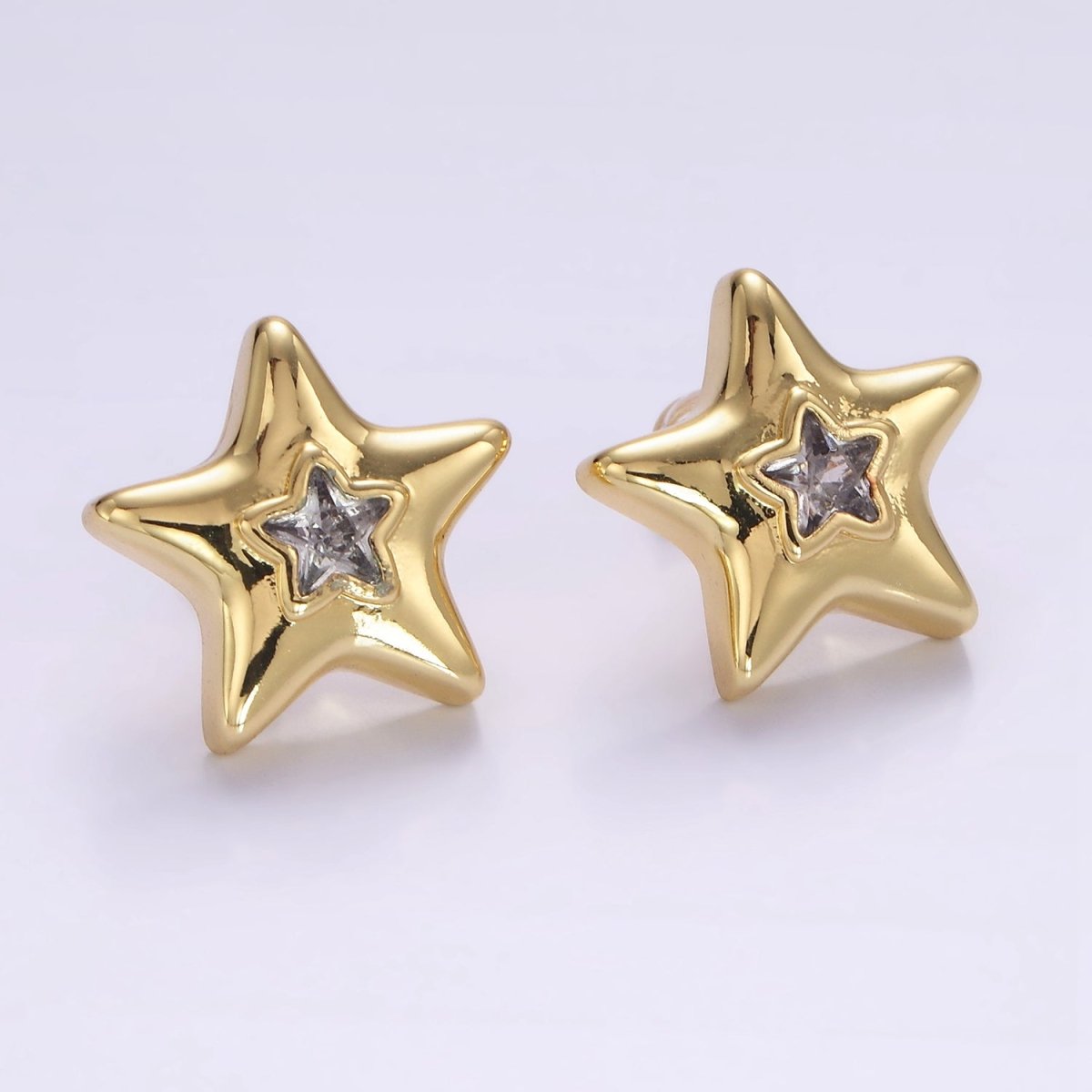 14K Gold plated 20mm Clear CZ Celestial Star Dome Stud Earrings | P510 - DLUXCA