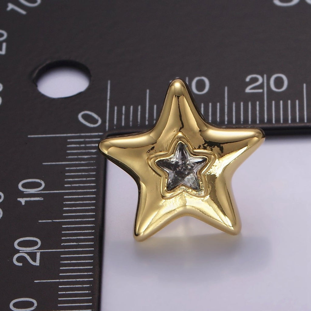 14K Gold plated 20mm Clear CZ Celestial Star Dome Stud Earrings | P510 - DLUXCA