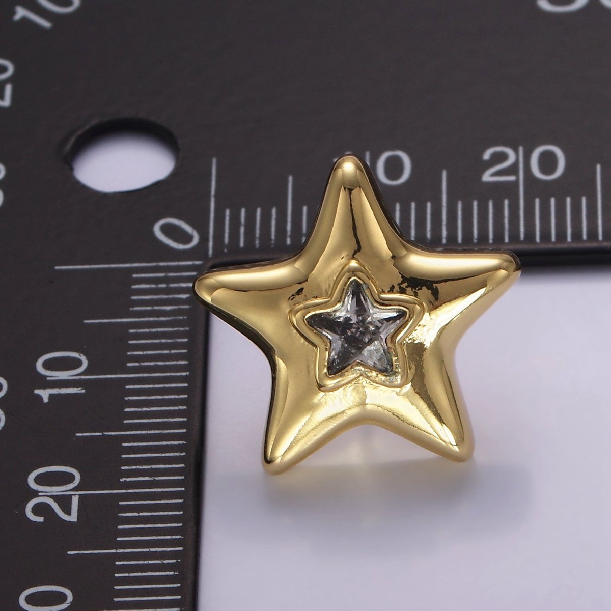14K Gold plated 20mm Clear CZ Celestial Star Dome Stud Earrings | P510 - DLUXCA