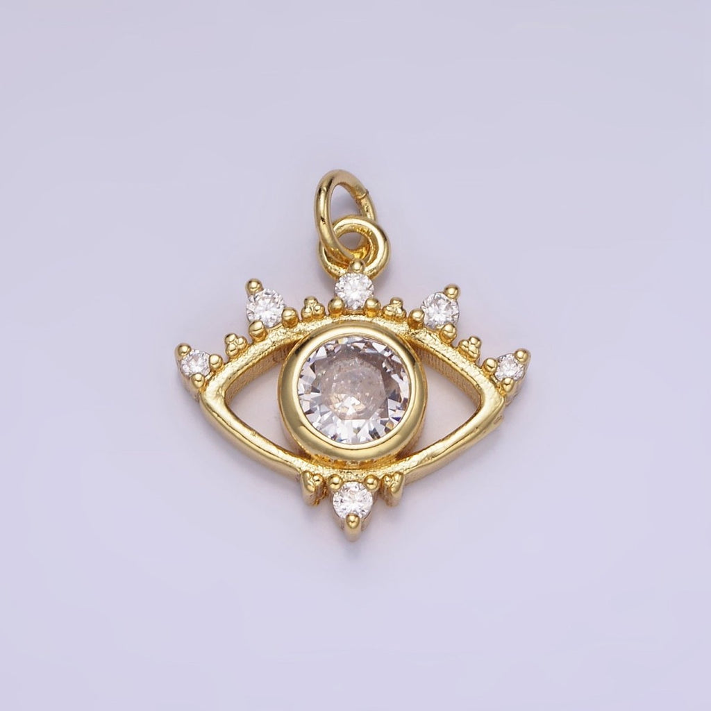 14K Gold plated 20mm Clear CZ Open Evil Eye Charm | AG-641 - DLUXCA