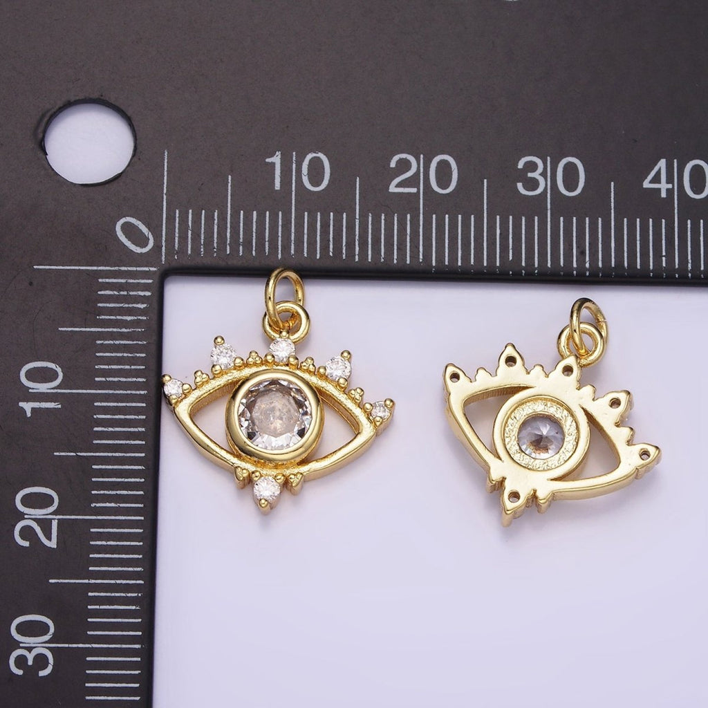 14K Gold plated 20mm Clear CZ Open Evil Eye Charm | AG-641 - DLUXCA
