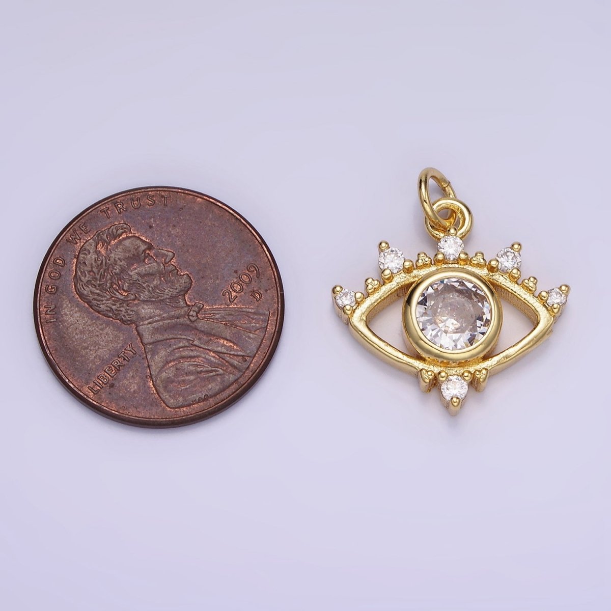 14K Gold plated 20mm Clear CZ Open Evil Eye Charm | AG-641 - DLUXCA