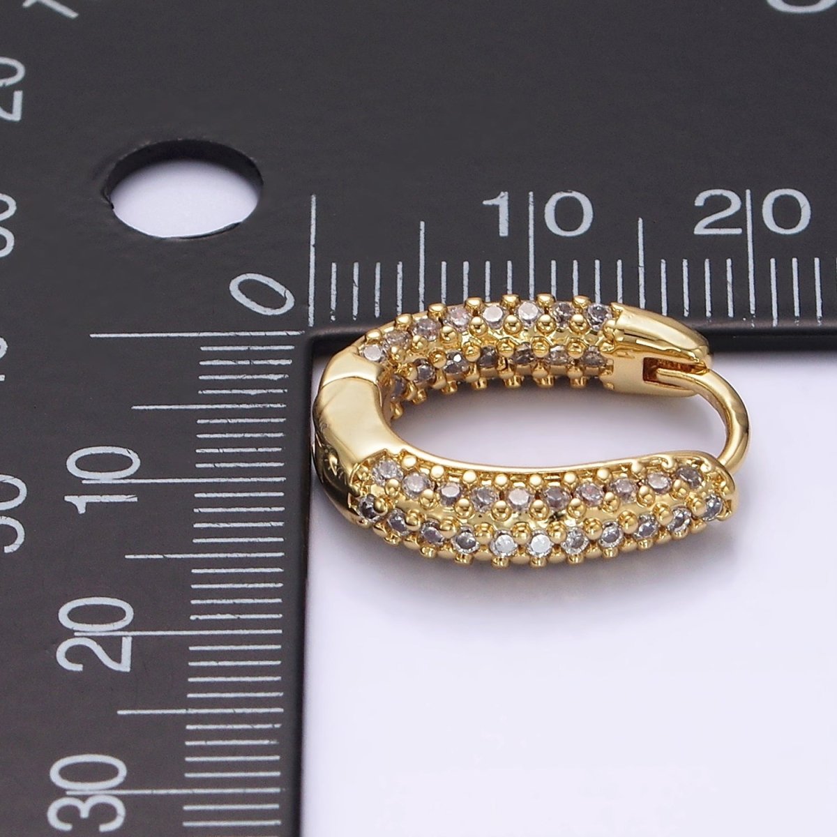 14K Gold plated 20mm Clear Micro Paved CZ Oval Oblong Huggie Earrings | AE906 - DLUXCA
