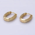 14K Gold plated 20mm Clear Micro Paved CZ Oval Oblong Huggie Earrings | AE906 - DLUXCA
