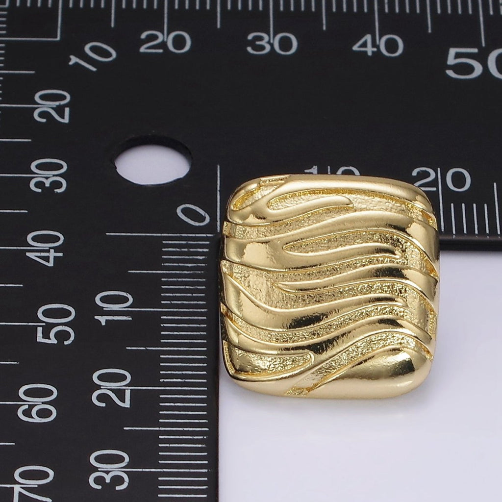 14K Gold plated 20mm Curved Lined Textured Square Stud Earrings | AE341 - DLUXCA
