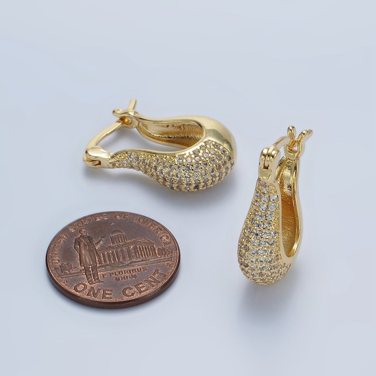 14K Gold plated 20mm Curved U-Shaped Micro Paved CZ Dome Latch Earrings | AE418 - DLUXCA