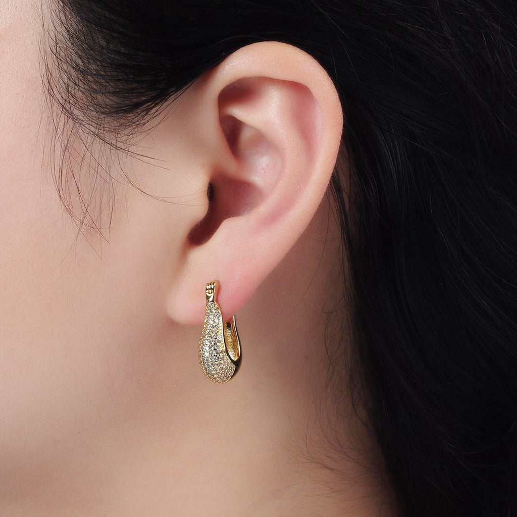 14K Gold plated 20mm Curved U-Shaped Micro Paved CZ Dome Latch Earrings | AE418 - DLUXCA