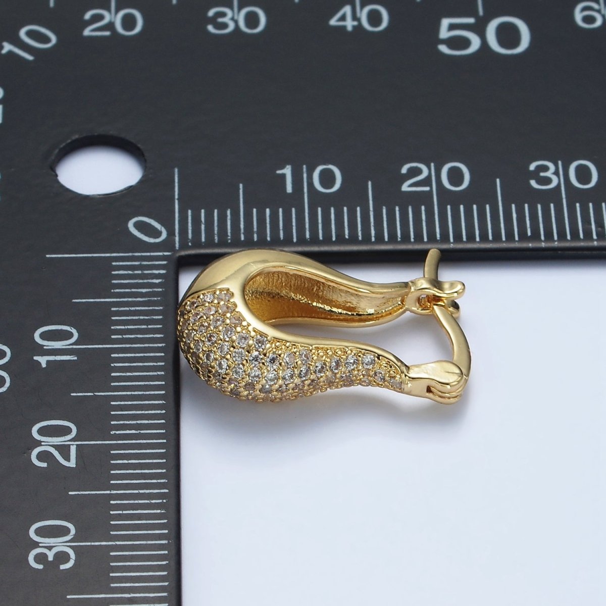 14K Gold plated 20mm Curved U-Shaped Micro Paved CZ Dome Latch Earrings | AE418 - DLUXCA