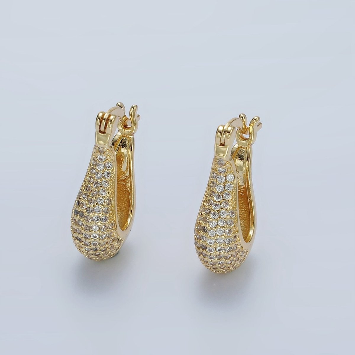 14K Gold plated 20mm Curved U-Shaped Micro Paved CZ Dome Latch Earrings | AE418 - DLUXCA