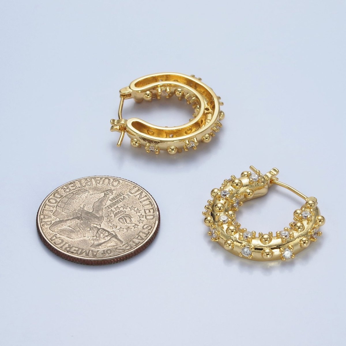 14K Gold plated 20mm CZ Dotted Chubby Latch Earrings in Gold & Silver | AE427 AE428
