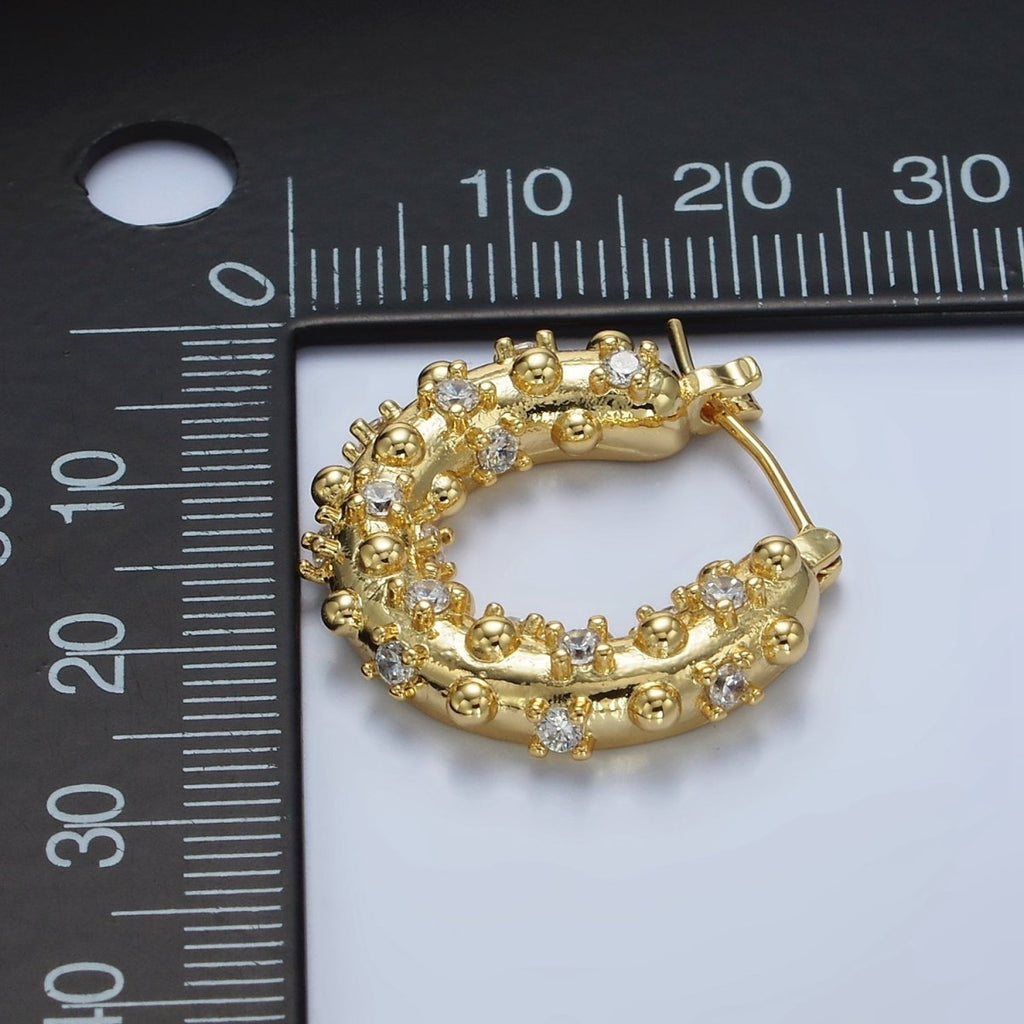 14K Gold plated 20mm CZ Dotted Chubby Latch Earrings in Gold & Silver | AE427 AE428