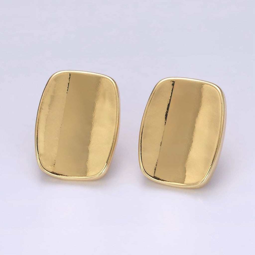 14K Gold plated 20mm Edged Bar Rectangular Minimalist Stud Earrings | V453 - DLUXCA