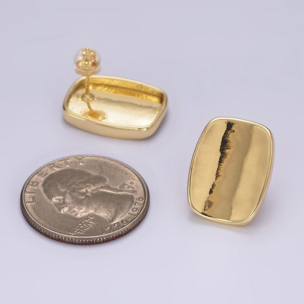 14K Gold plated 20mm Edged Bar Rectangular Minimalist Stud Earrings | V453 - DLUXCA