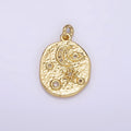 14K Gold plated 20mm Evil Eye Celestial Crescent Moon Star Textured Oval Charm | AG285 - DLUXCA