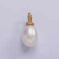 14K Gold plated 20mm Freshwater Pearl Button Drop Micro Paved CZ Bail Pendant | P1628 - DLUXCA
