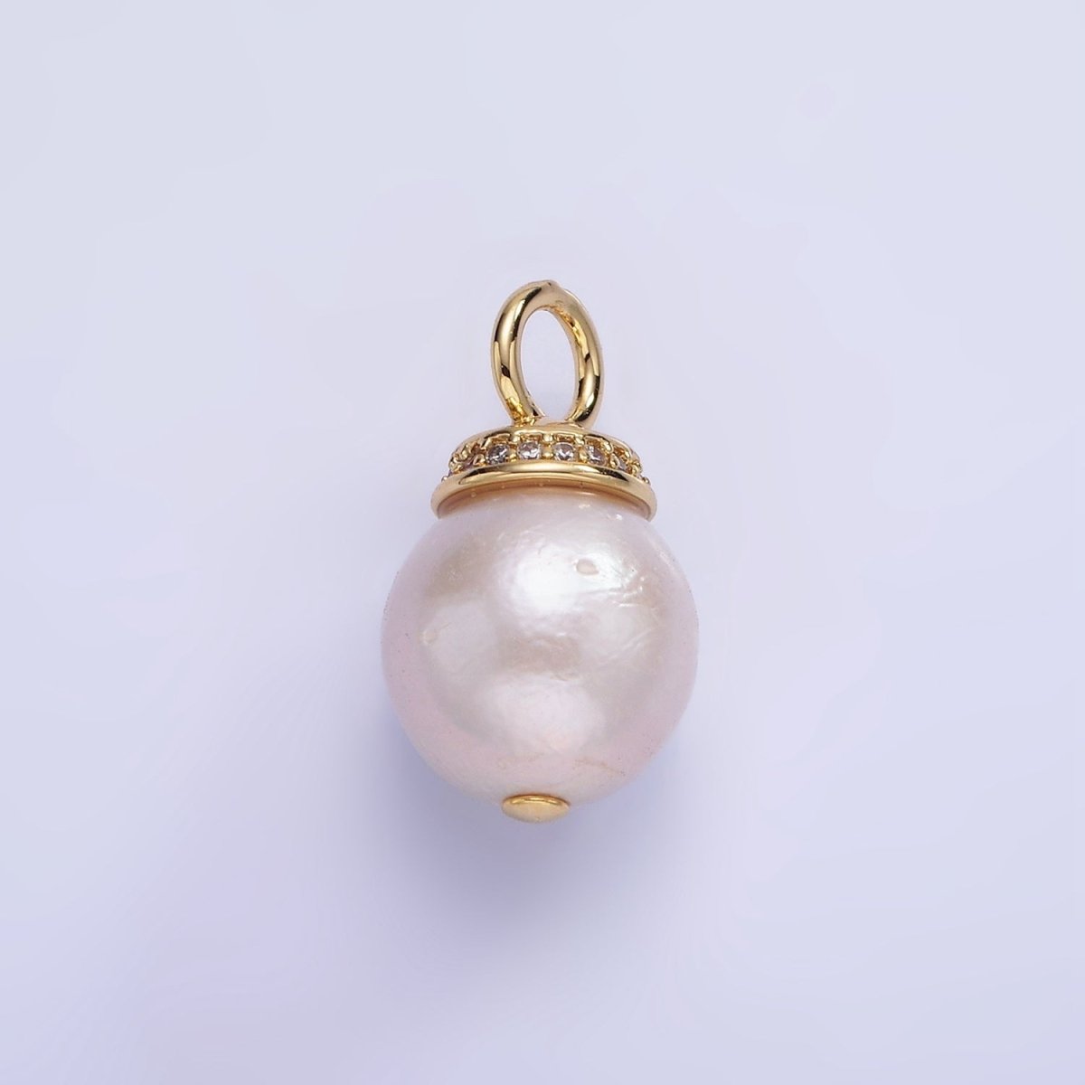 14K Gold plated 20mm Freshwater Pearl Micro Paved CZ Bail Pendant in Gold & Silver | P1685 - DLUXCA