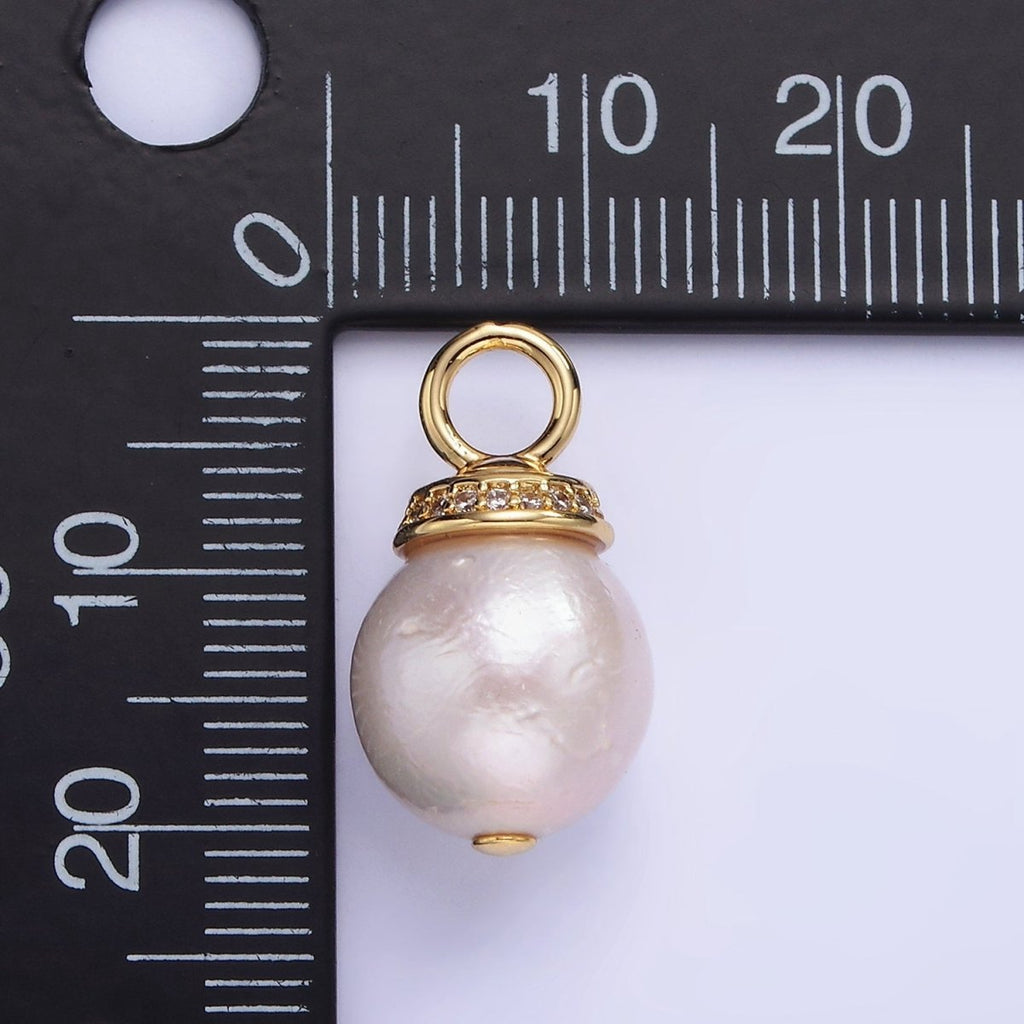 14K Gold plated 20mm Freshwater Pearl Micro Paved CZ Bail Pendant in Gold & Silver | P1685 - DLUXCA