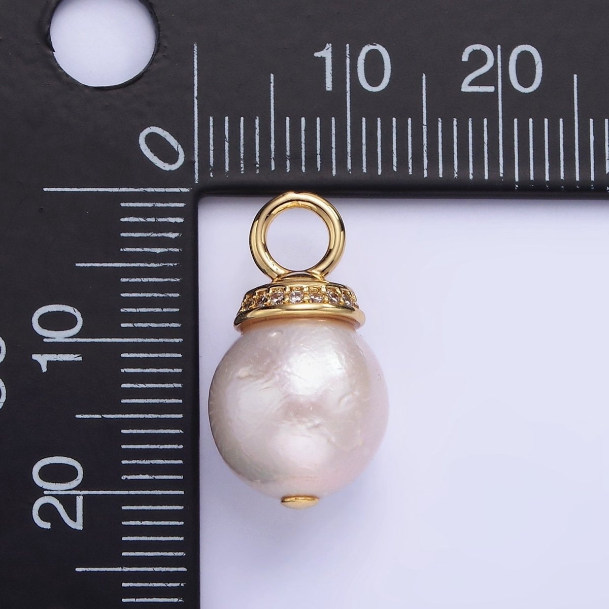 14K Gold plated 20mm Freshwater Pearl Micro Paved CZ Bail Pendant in Gold & Silver | P1685 - DLUXCA