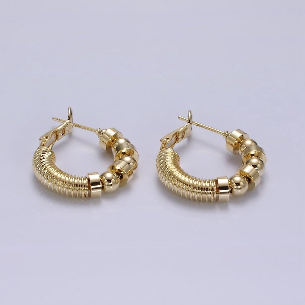 14K Gold plated 20mm Geometric Croissant Rhondelle Bead Hinge Hoop Earrings in Gold & Silver | AE311 AE312