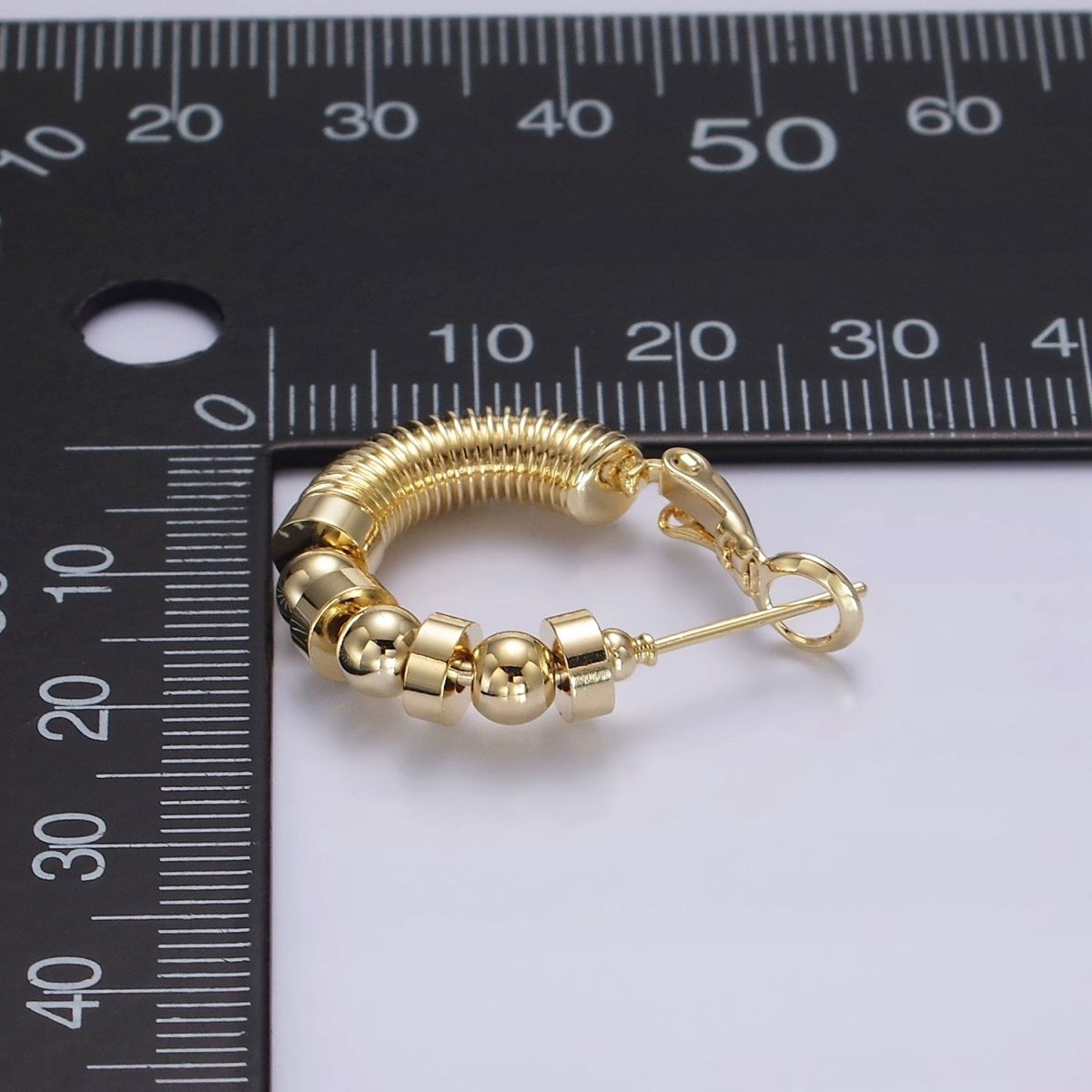 14K Gold plated 20mm Geometric Croissant Rhondelle Bead Hinge Hoop Earrings in Gold & Silver | AE311 AE312