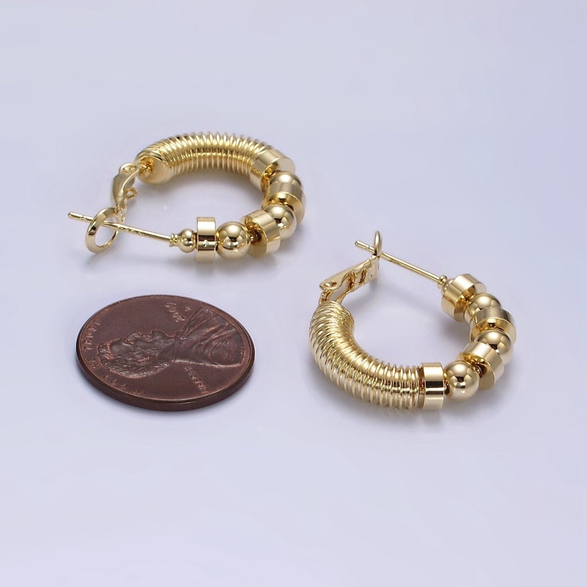 14K Gold plated 20mm Geometric Croissant Rhondelle Bead Hinge Hoop Earrings in Gold & Silver | AE311 AE312