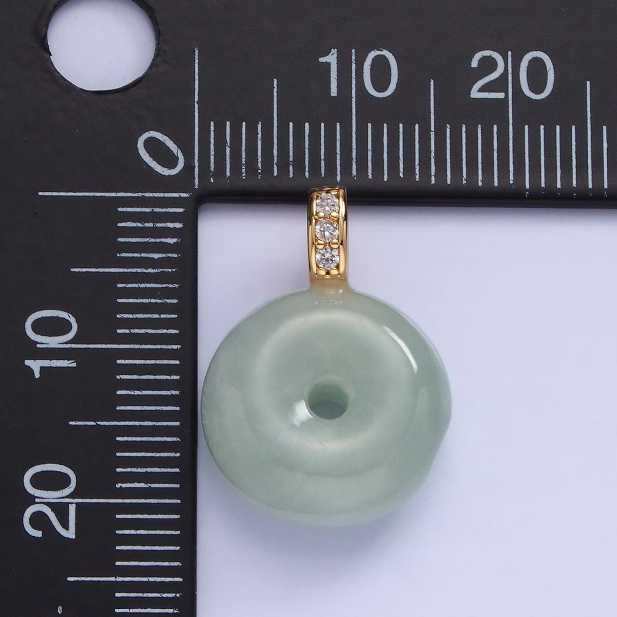 14K Gold plated 20mm Green Jade Donut Micro Paved CZ Bail Pendant | AH139 - DLUXCA