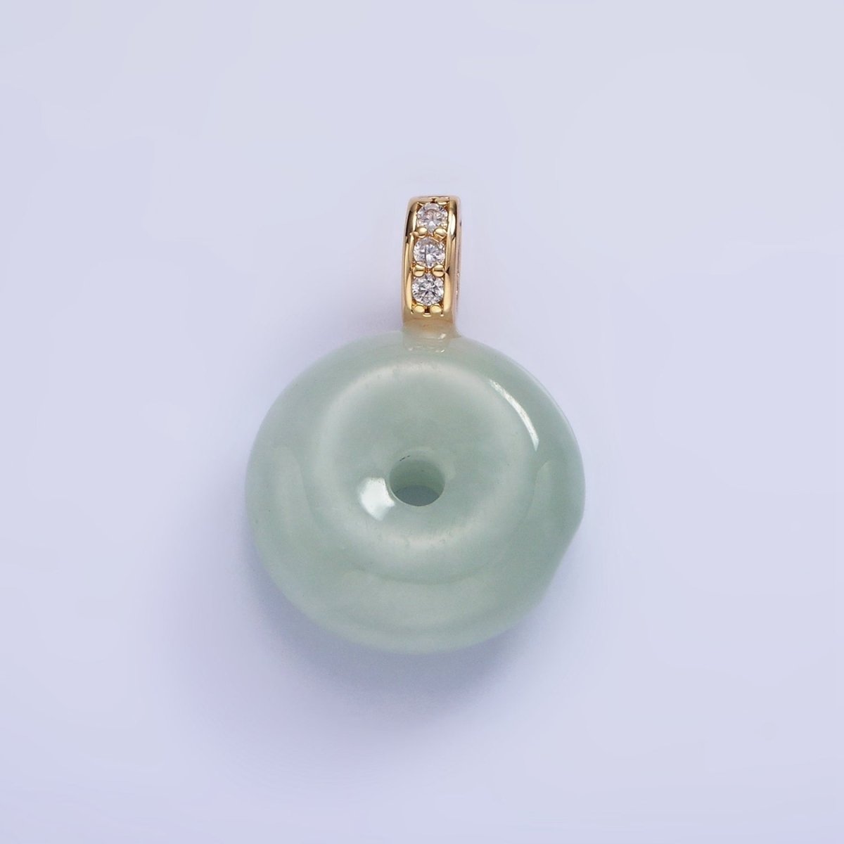 14K Gold plated 20mm Green Jade Donut Micro Paved CZ Bail Pendant | AH139 - DLUXCA