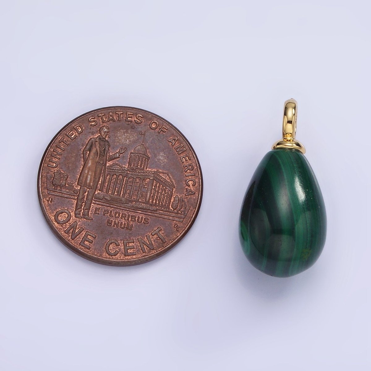 14K Gold plated 20mm Green Malachite Gemstone Teardrop Charm | AG623 - DLUXCA