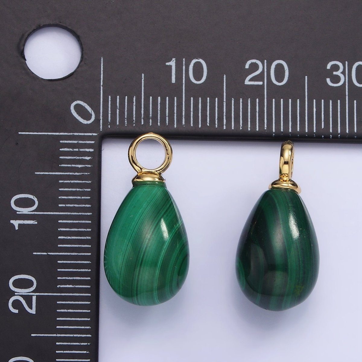 14K Gold plated 20mm Green Malachite Gemstone Teardrop Charm | AG623 - DLUXCA