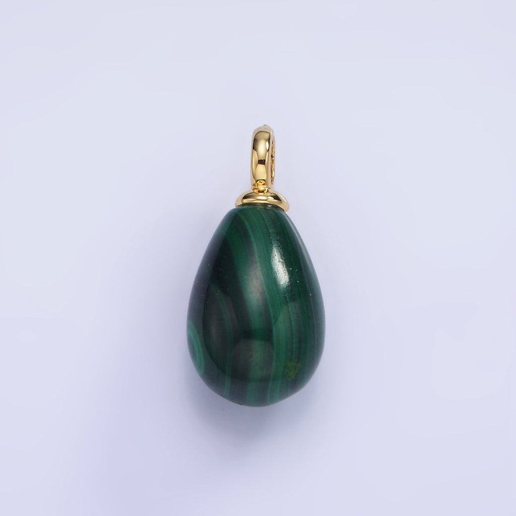 14K Gold plated 20mm Green Malachite Gemstone Teardrop Charm | AG623 - DLUXCA