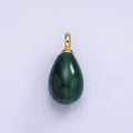 14K Gold plated 20mm Green Malachite Gemstone Teardrop Charm | AG623 - DLUXCA