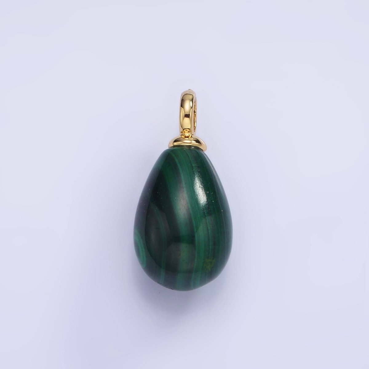 14K Gold plated 20mm Green Malachite Gemstone Teardrop Charm | AG623 - DLUXCA