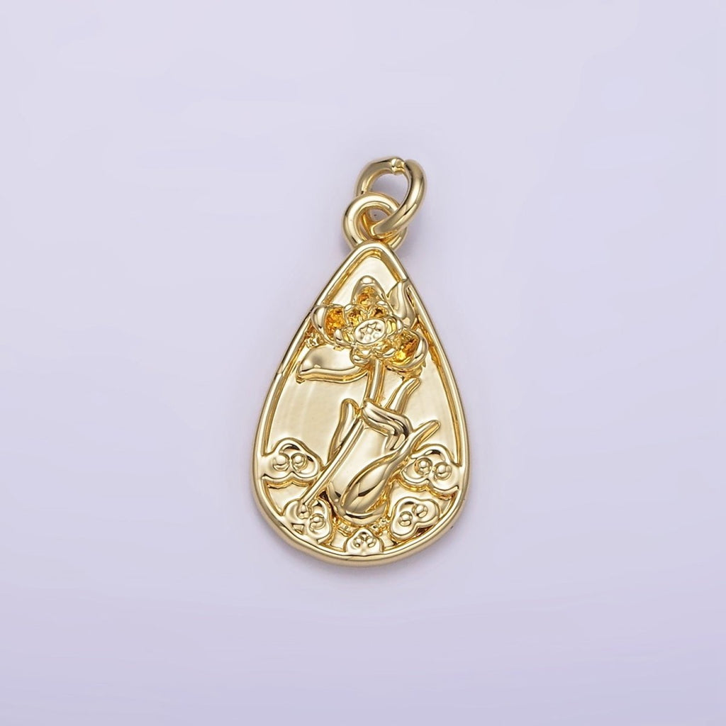 14K Gold plated 20mm Hand Held Flower Teardrop Charm | AG262 - DLUXCA