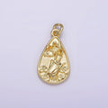 14K Gold plated 20mm Hand Held Flower Teardrop Charm | AG262 - DLUXCA