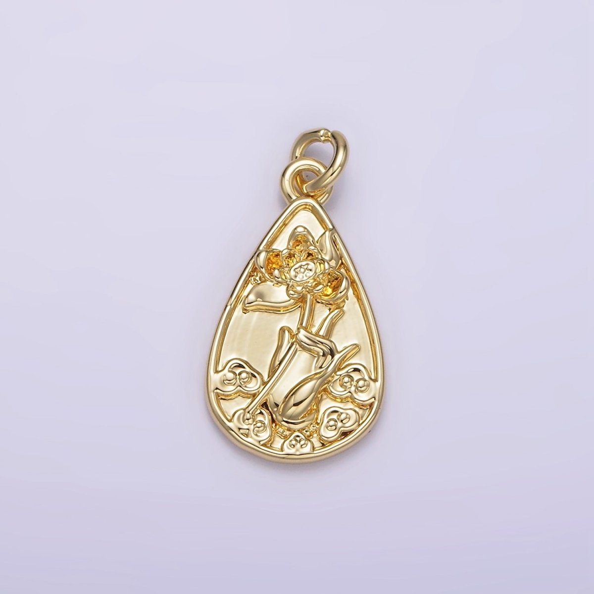 14K Gold plated 20mm Hand Held Flower Teardrop Charm | AG262 - DLUXCA