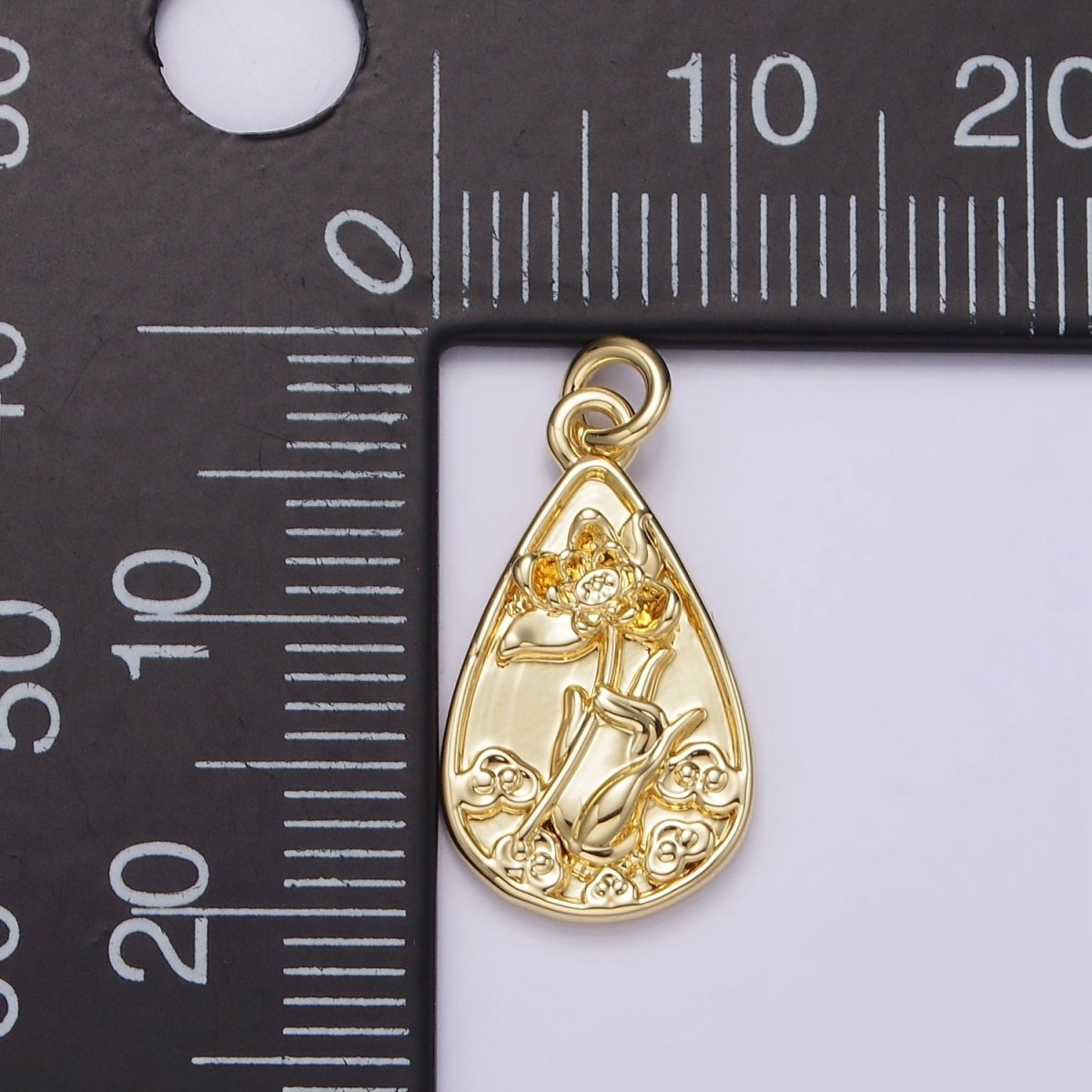 14K Gold plated 20mm Hand Held Flower Teardrop Charm | AG262 - DLUXCA