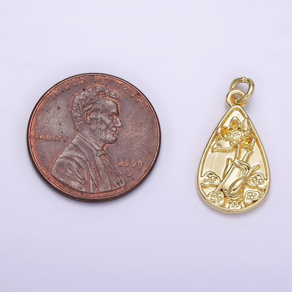 14K Gold plated 20mm Hand Held Flower Teardrop Charm | AG262 - DLUXCA